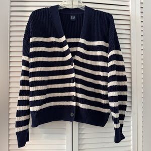 GAP Blue and White Striped Cardigan Sweater